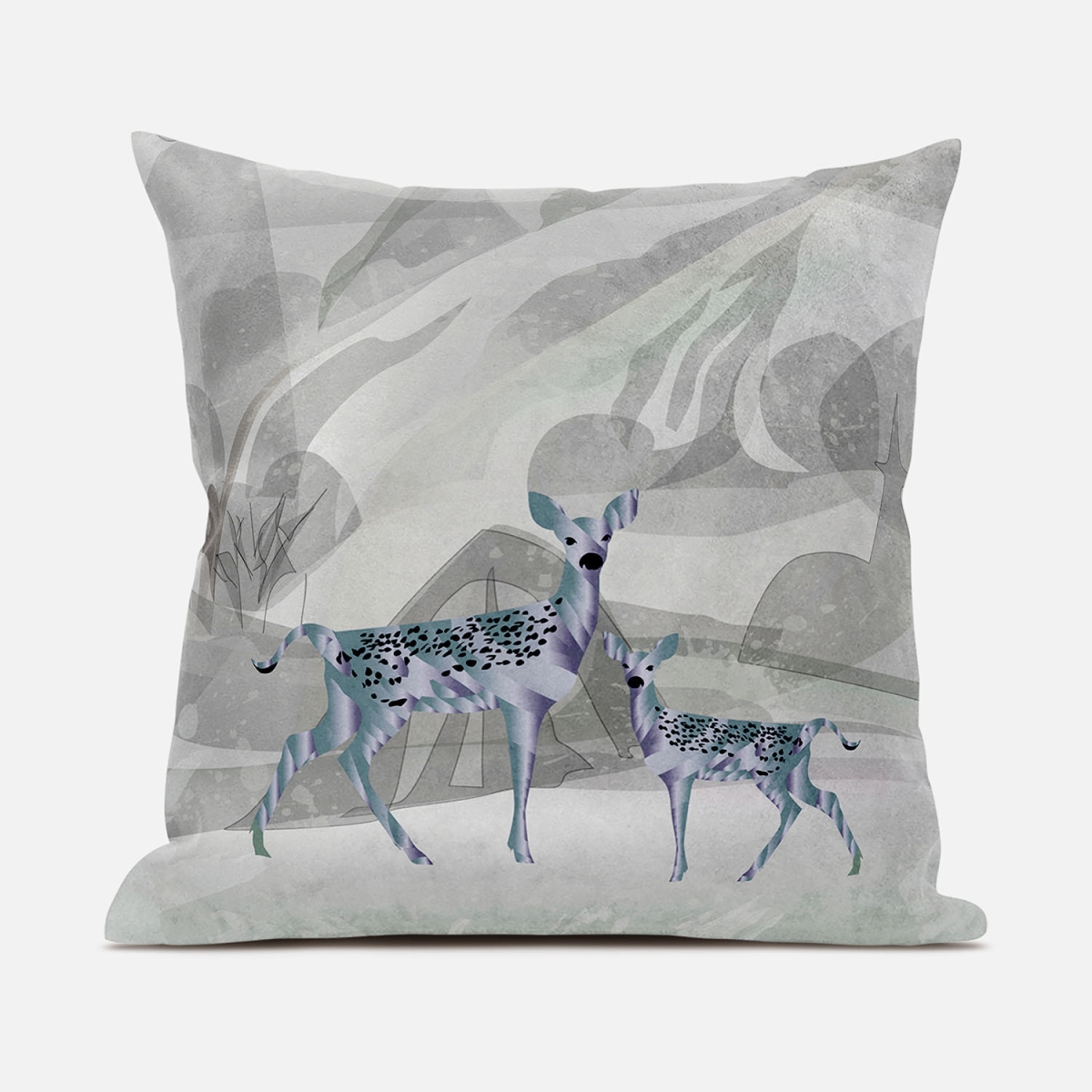 PalaceDesigns 16 x 16 in. Deer Blown Seam Broad Cloth Animal Print Throw Pillow&#44; Gray & Green