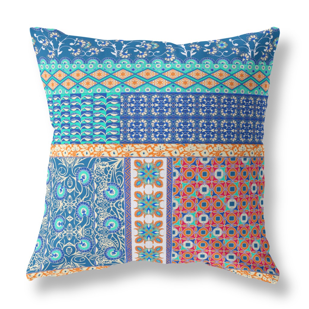 PalaceDesigns 28 in. Patch Indoor Outdoor Throw Pillow&#44; Blue & Orange