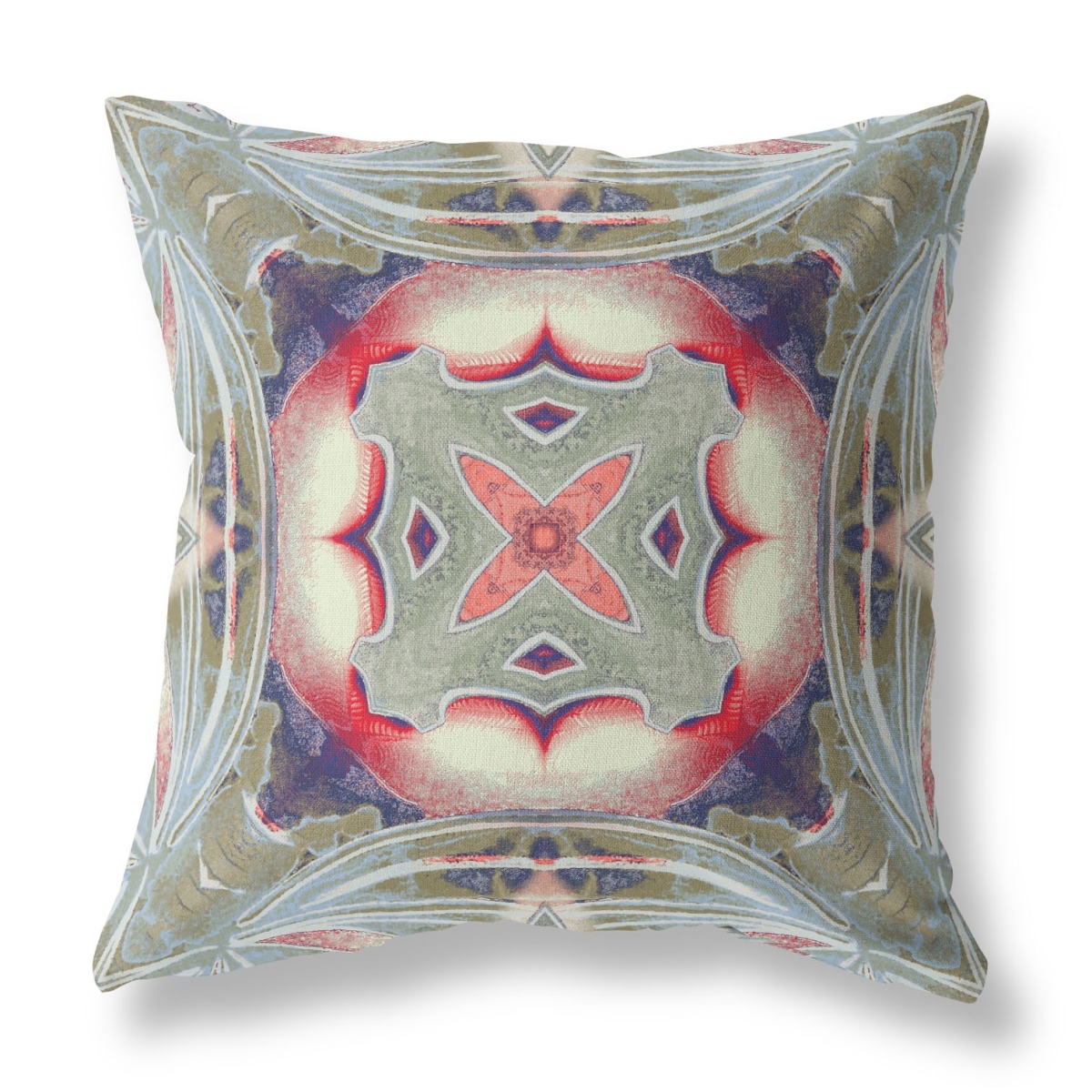 PalaceDesigns 20 x 20 in. Zippered Broad Cloth Geometric Throw Pillow&#44; Muted Green&#44; Indigo & Hot Pink