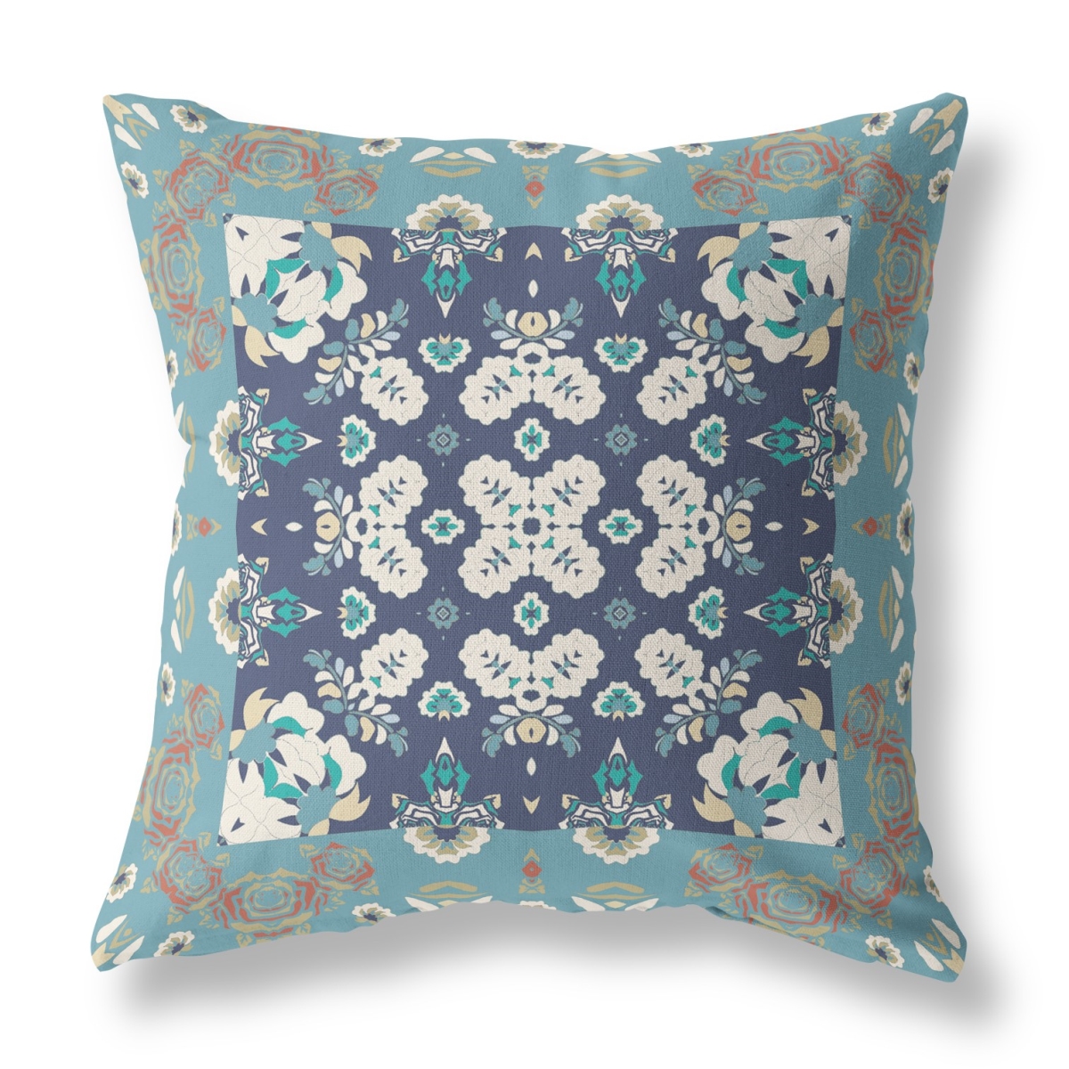 PalaceDesigns 16 x 16 in. Broad Cloth Floral Throw Pillow&#44; Gray & Blue