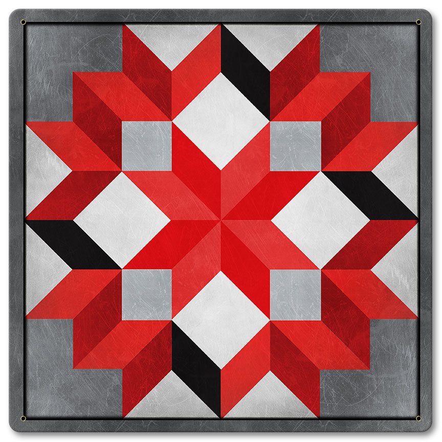 HomePage 12 x 12 in. Satin Eight Square Quilt Vintage Metal Sign&#44; Red&#44; Black & White