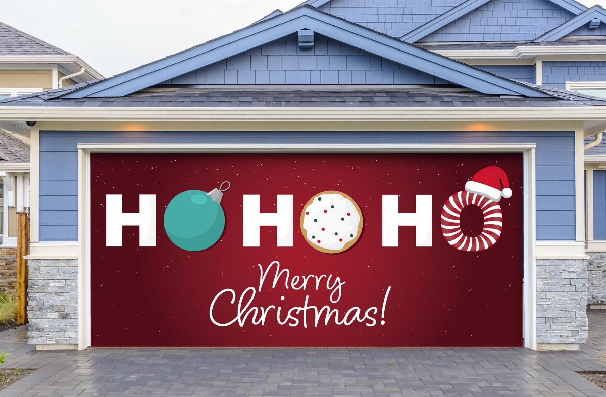 My Door Decor 285905XMAS-040 My Door Decor - Merry Christmas Ho Ho Ho - Christmas 7&' x 16&' Garage Door Dcor Banner Mural