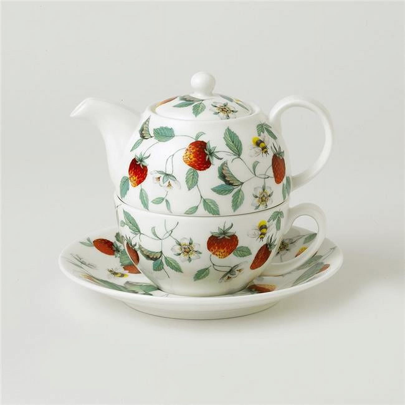 Countdown-to-Cook Tea for One Teapot with Tea Cup and Saucer - Alpine Strawberry