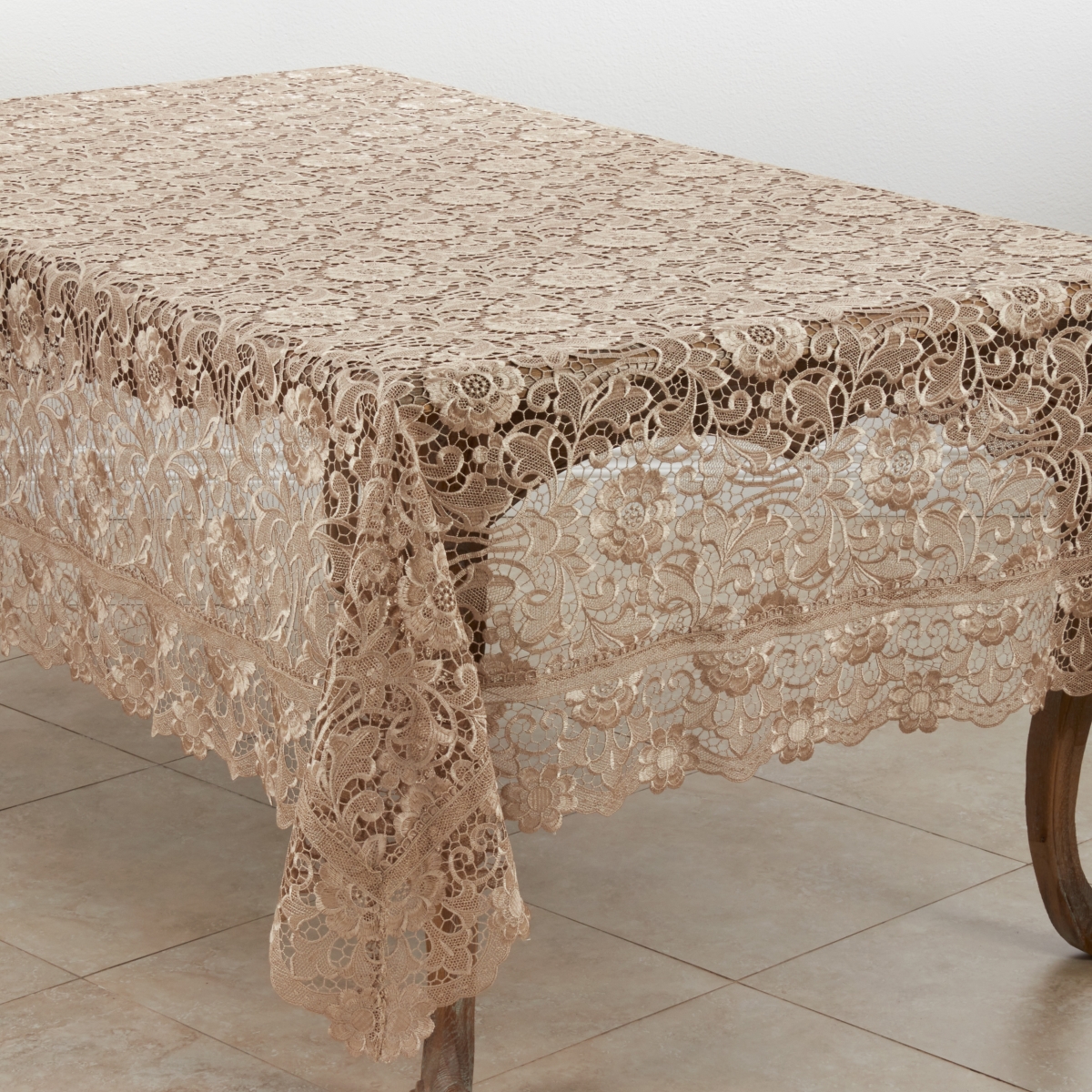 Cookhouse 67 x 138 in. Floral Vintage Lace Tablecloth&#44; Ecru