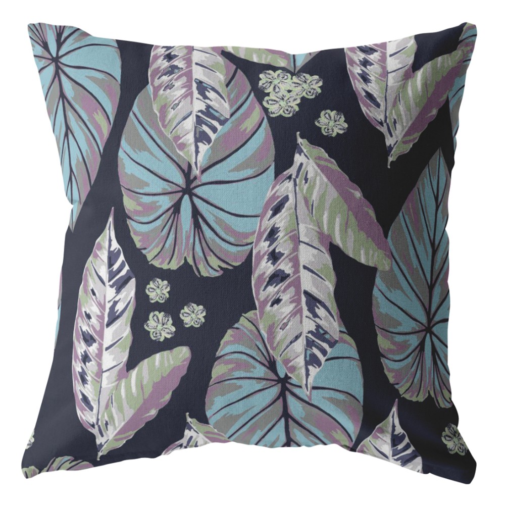 PalaceDesigns 18 in. Tropical Leaf Indoor & Outdoor Zippered Throw Pillow&#44; Light Blue & Purple