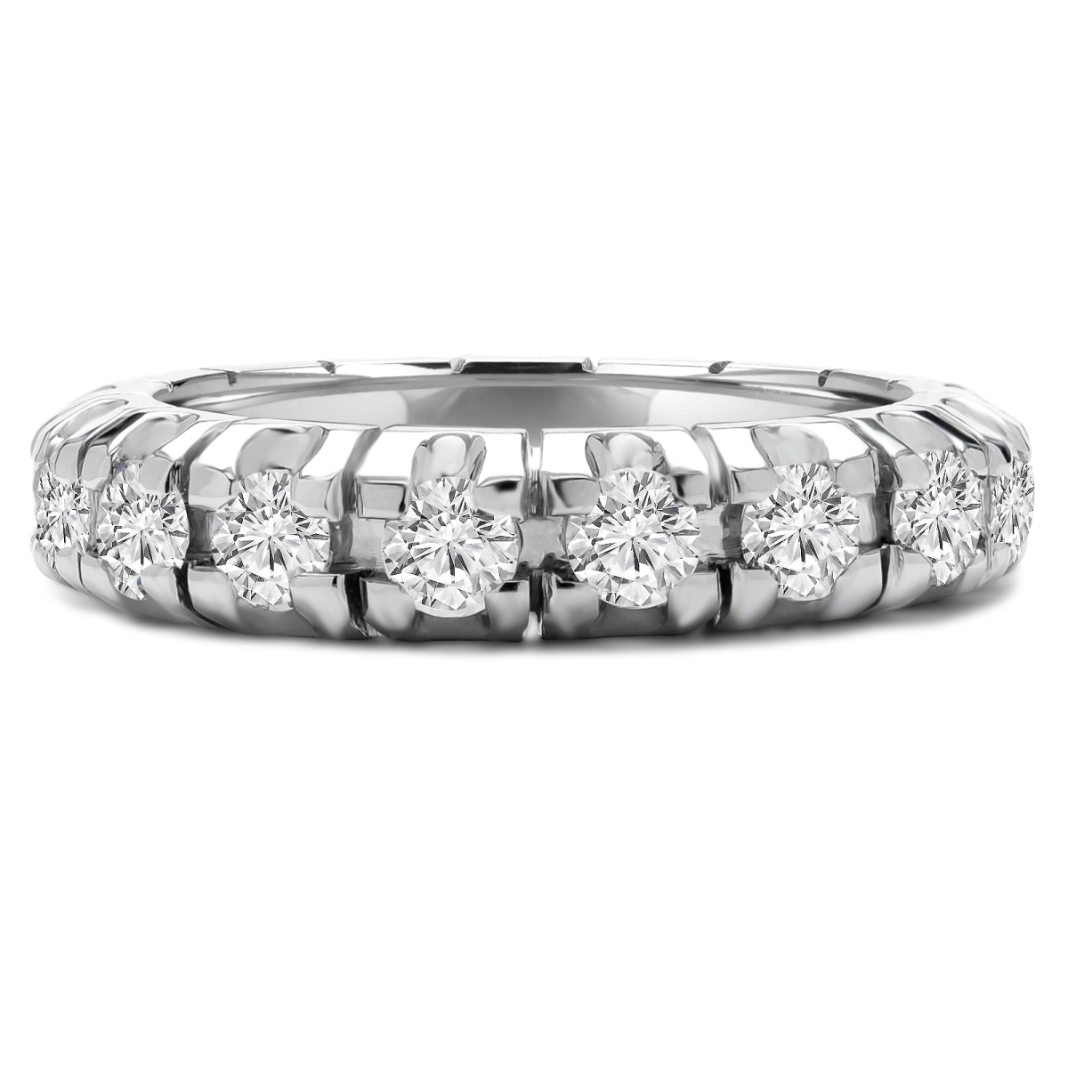 Great Gems 3.33 CTW Round Diamond Full-Eternity Anniversary Wedding Band Ring in 18K White Gold - Size 8
