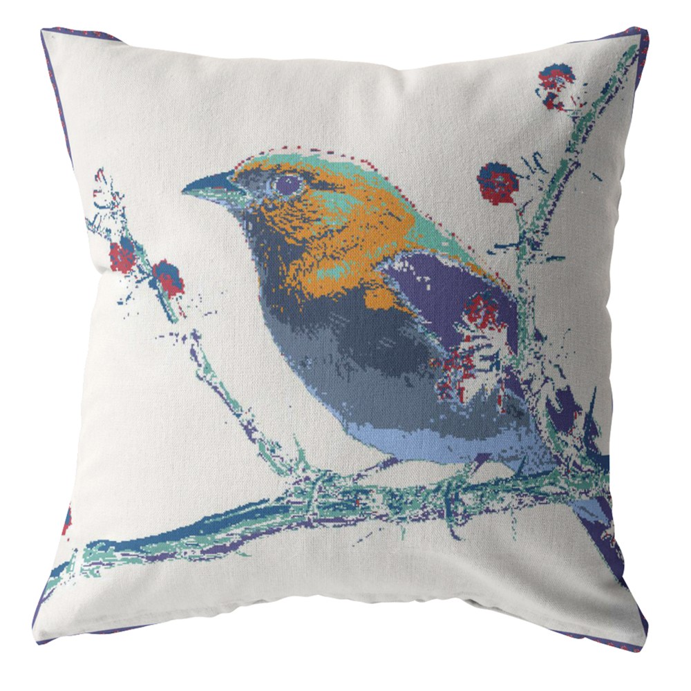 PalaceDesigns 26 in. Robin Indoor & Outdoor Zippered Throw Pillow&#44; Purple&#44; Blue & White
