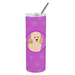 CoolCookware 8.25 x 3 in. Unisex Poodle Toy Apricot Stainless Steel 20 oz Skinny Tumbler&#44; Pink