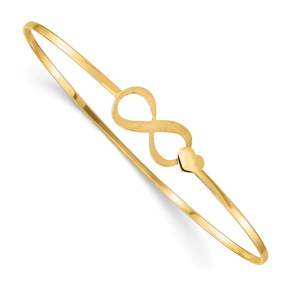 Bagatela 14K Yellow Gold Brushed &amp; Polished Infinity Heart Flexible Bangle Bracelet