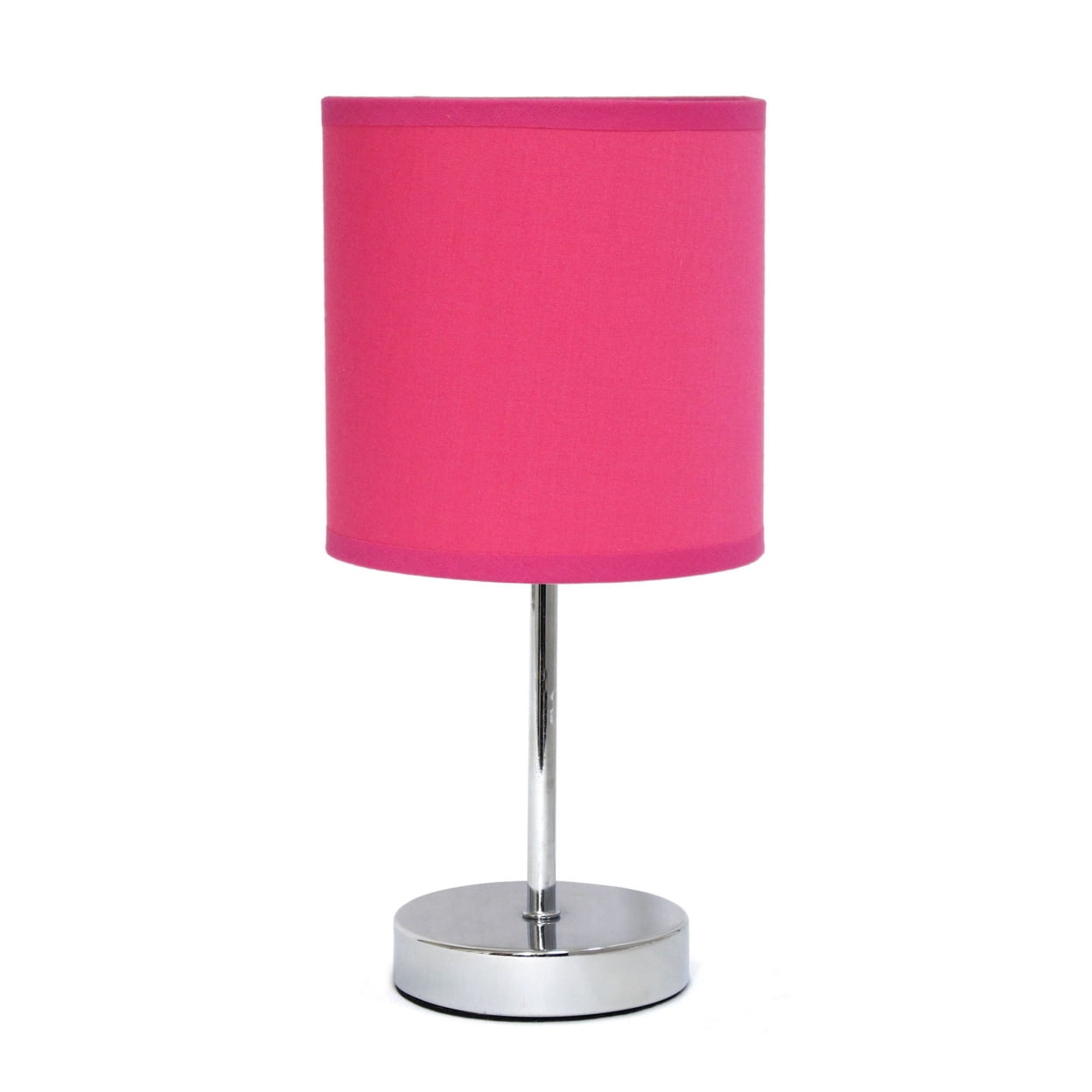 Iluminando 11.81 in. Nauru Traditional Petite Metal Stick Bedside Table Desk Lamp in Chrome with Fabric Drum Shade&#44; Hot Pink