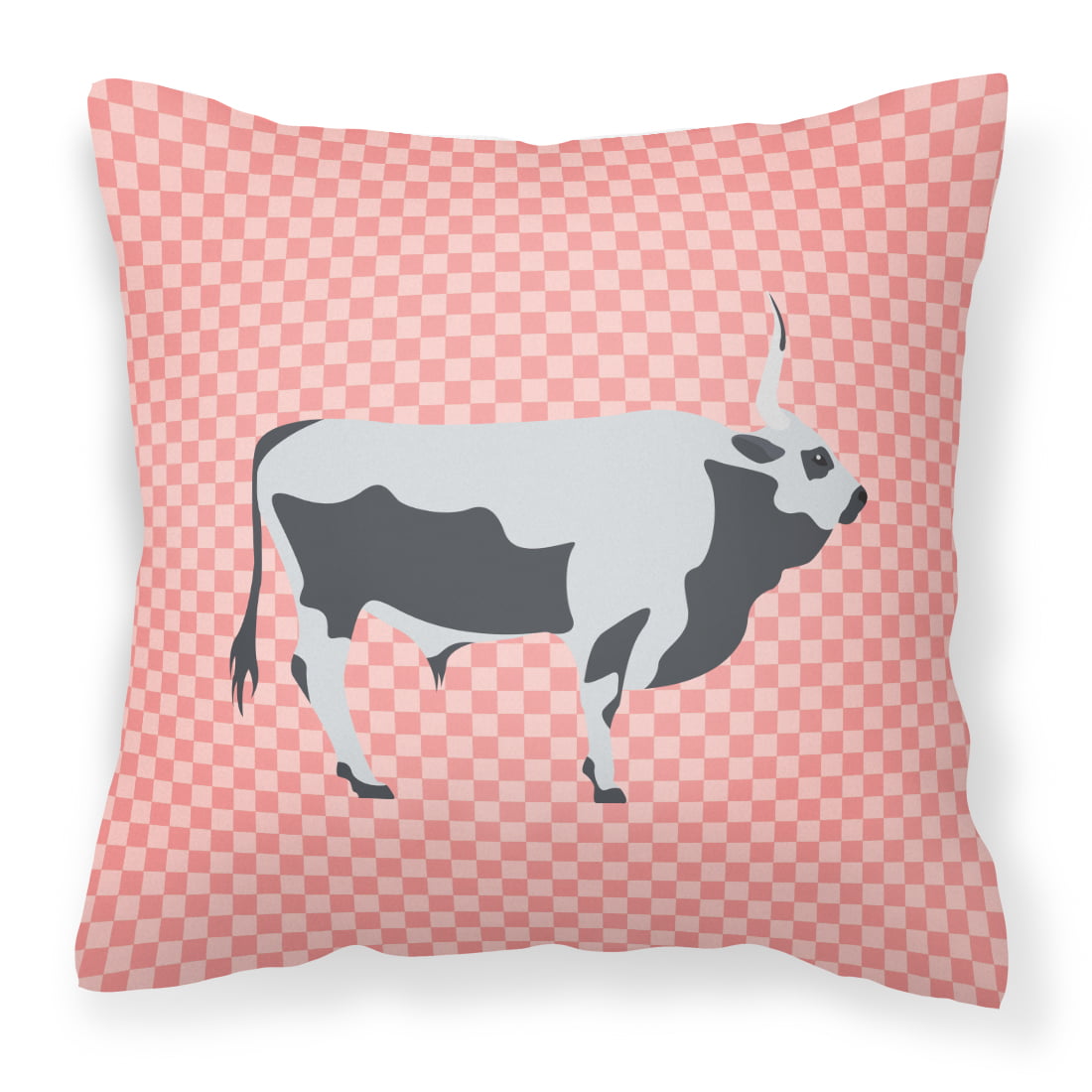 JensenDistributionServices Hungarian Grey Steppe Cow Pink Check Fabric Decorative Pillow - 14 x 14 in.