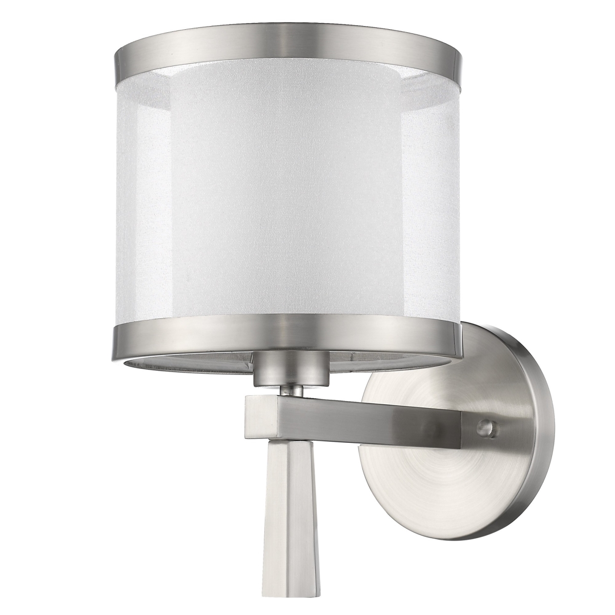 Estallar 13 x 8 x 11 in. Lux 1-Light Brushed Nickel Wall Lamp with Metal Trimmed Sheer Snow Shantung Two Tier Shade
