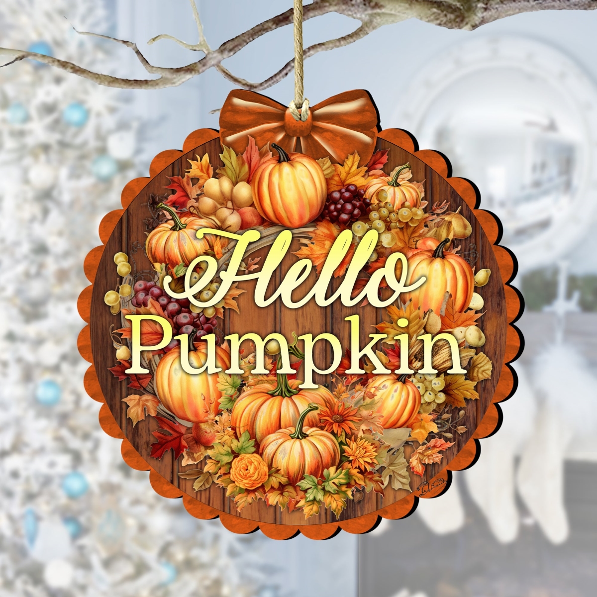 Designocracy 933120 5 x 5.5 x 0.25 in. Hello Pumpkin Wooden Thanksgiving Halloween Decor Ornaments