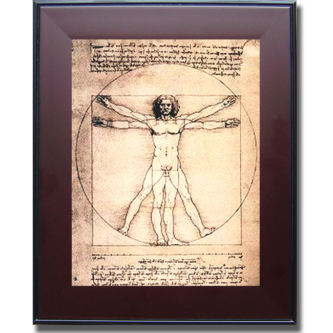 PerfectPillows Vitruvian Man by Leonardo da Vinci Premium Mahogany Framed Canvas Wall Art