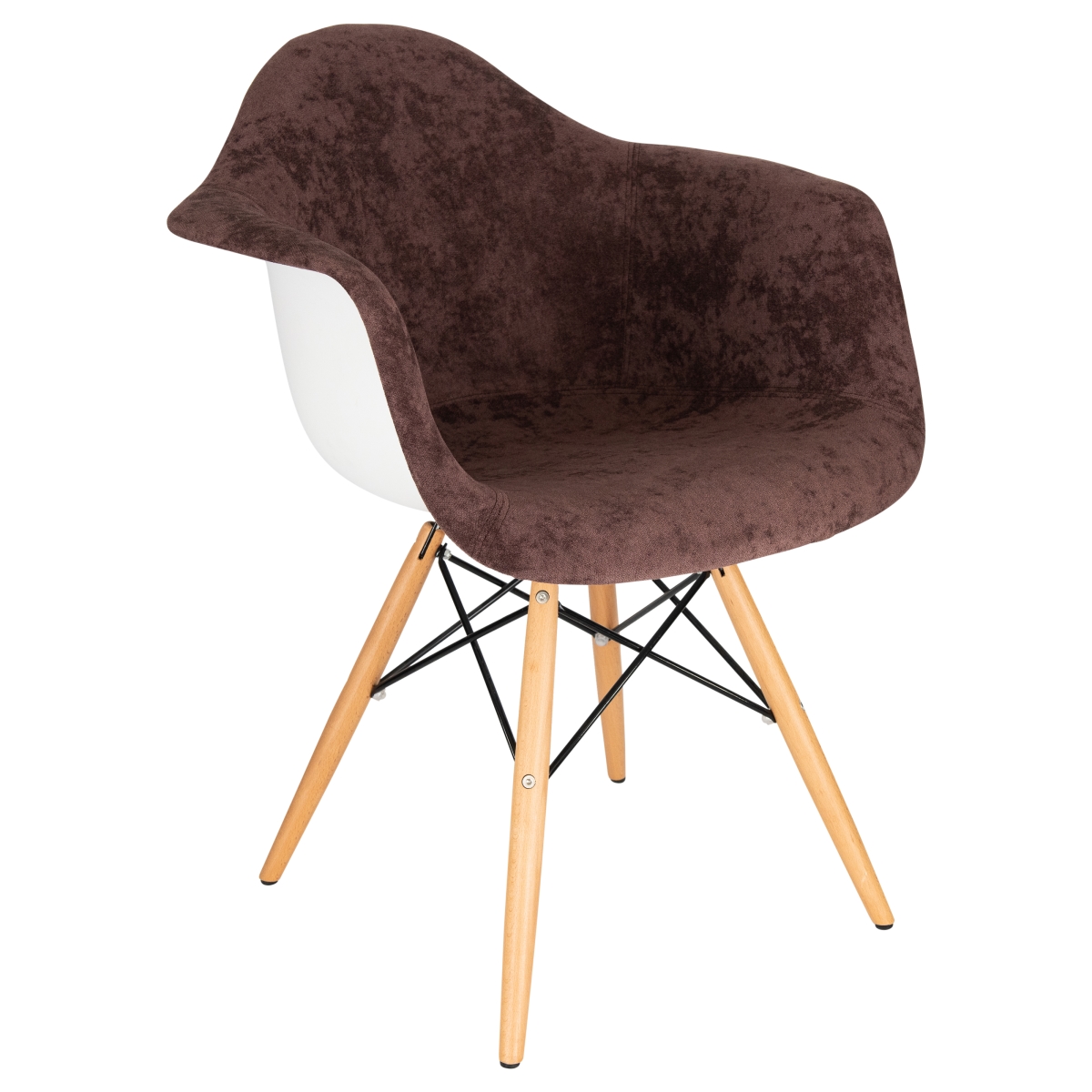 KD Americana 31 x 24.25 x 25 in. Willow Velvet Eiffel Wooden Base Accent Chair&#44; Coffee Brown