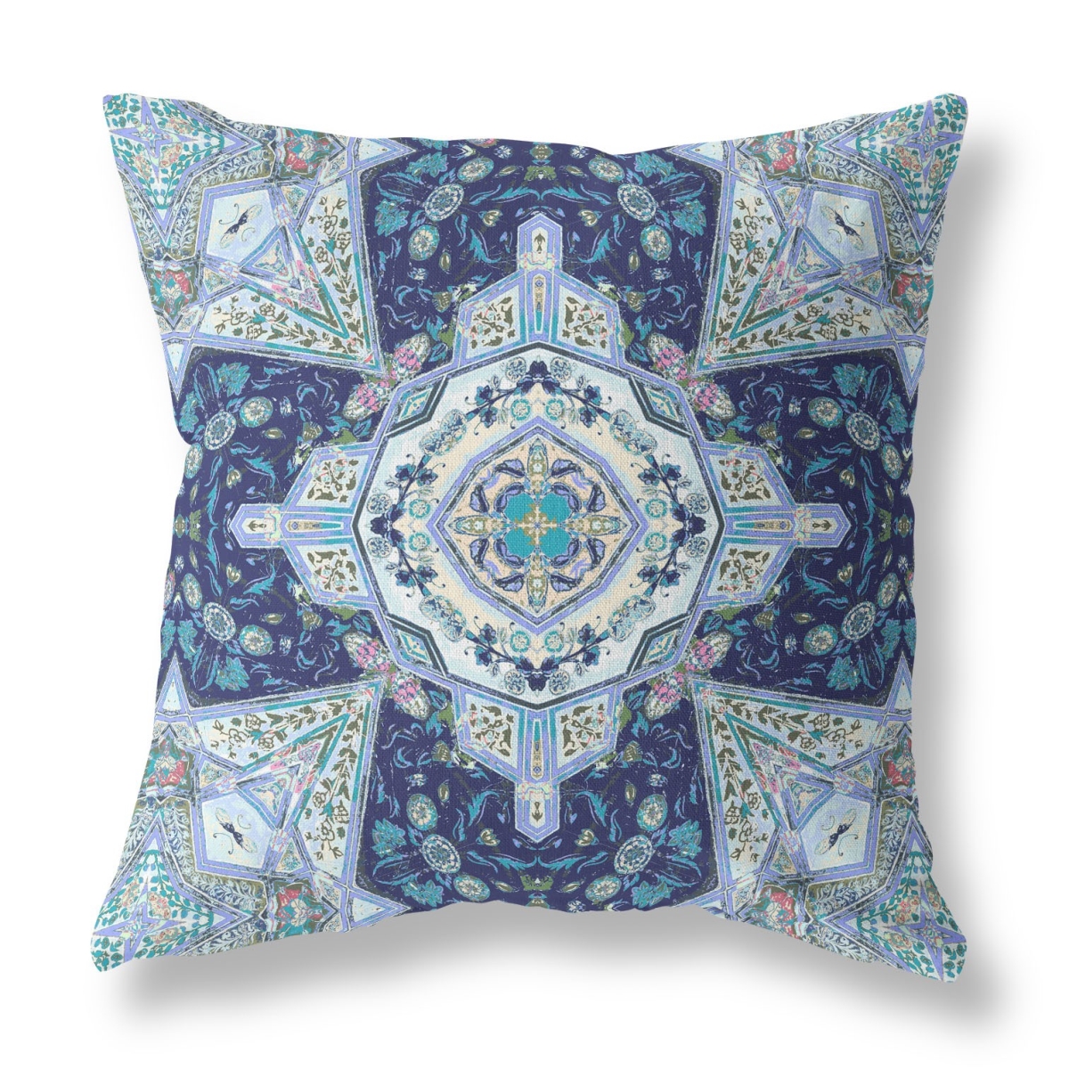 PalaceDesigns 26 in. Floral Geo Indoor Outdoor Throw Pillow&#44; Indigo & Light Blue