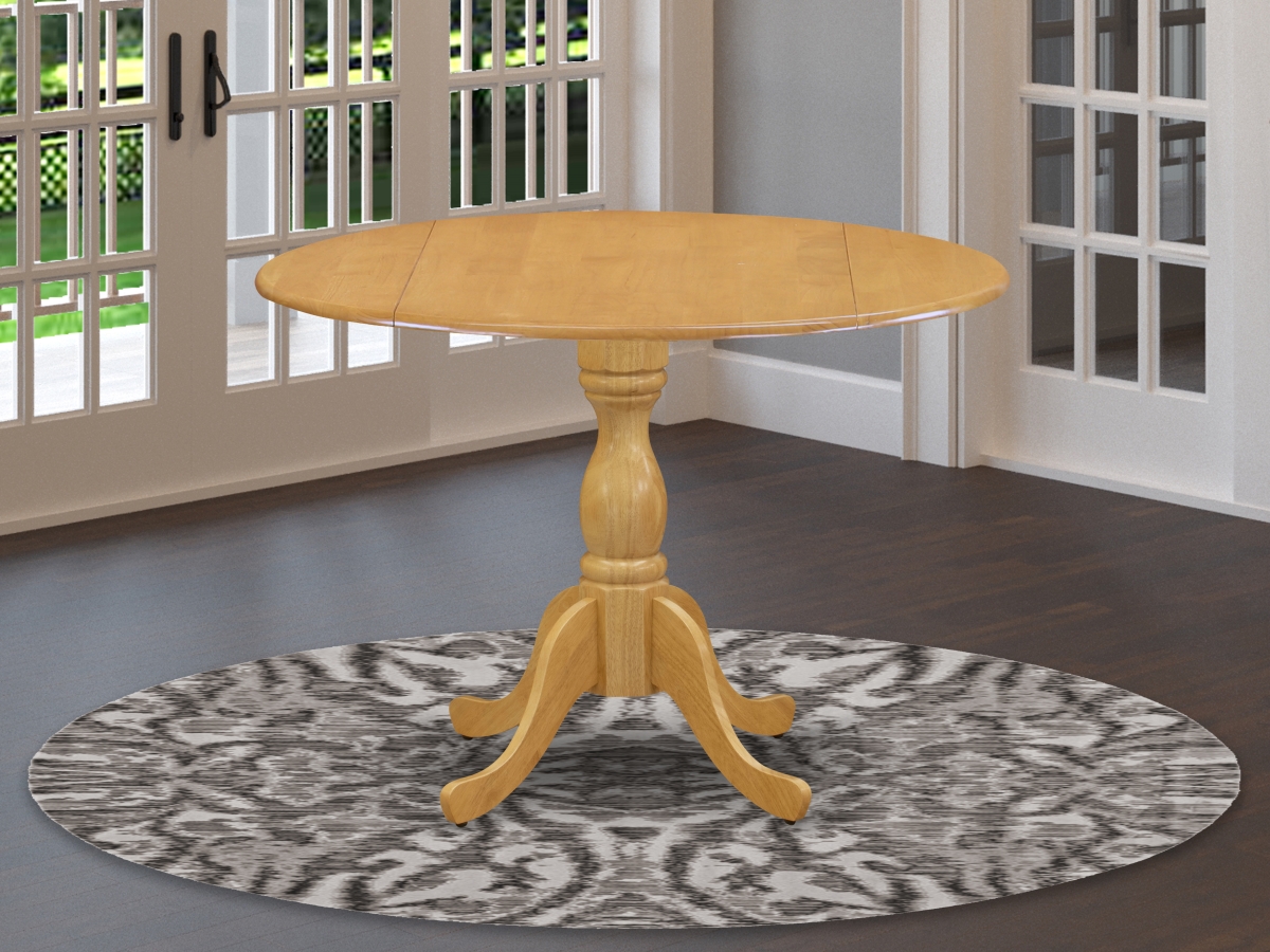 GSI Homestyles Dublin Round Mid Century Table with Drops Leave Oak Table Top Surface & Asian Wood Kitchen Pedestal Legs