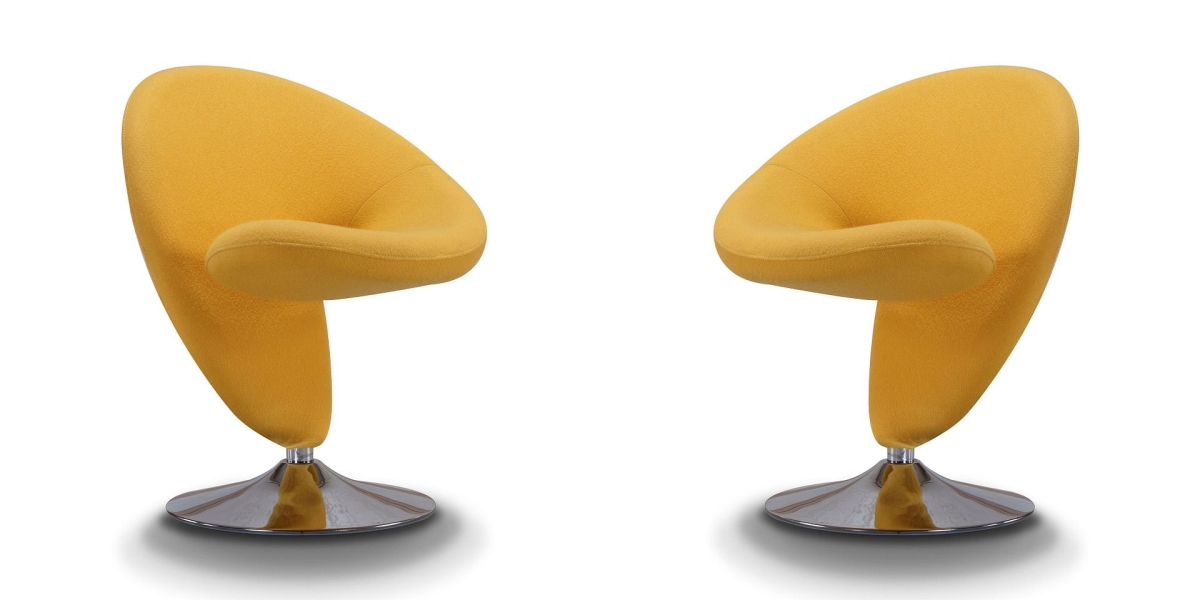 Designed to Furnish Curl Yellow & Polished Chrome Wool Blend Swivel Accent Chair&#44; 30.7 x 24 x 26 in. - Set of 2