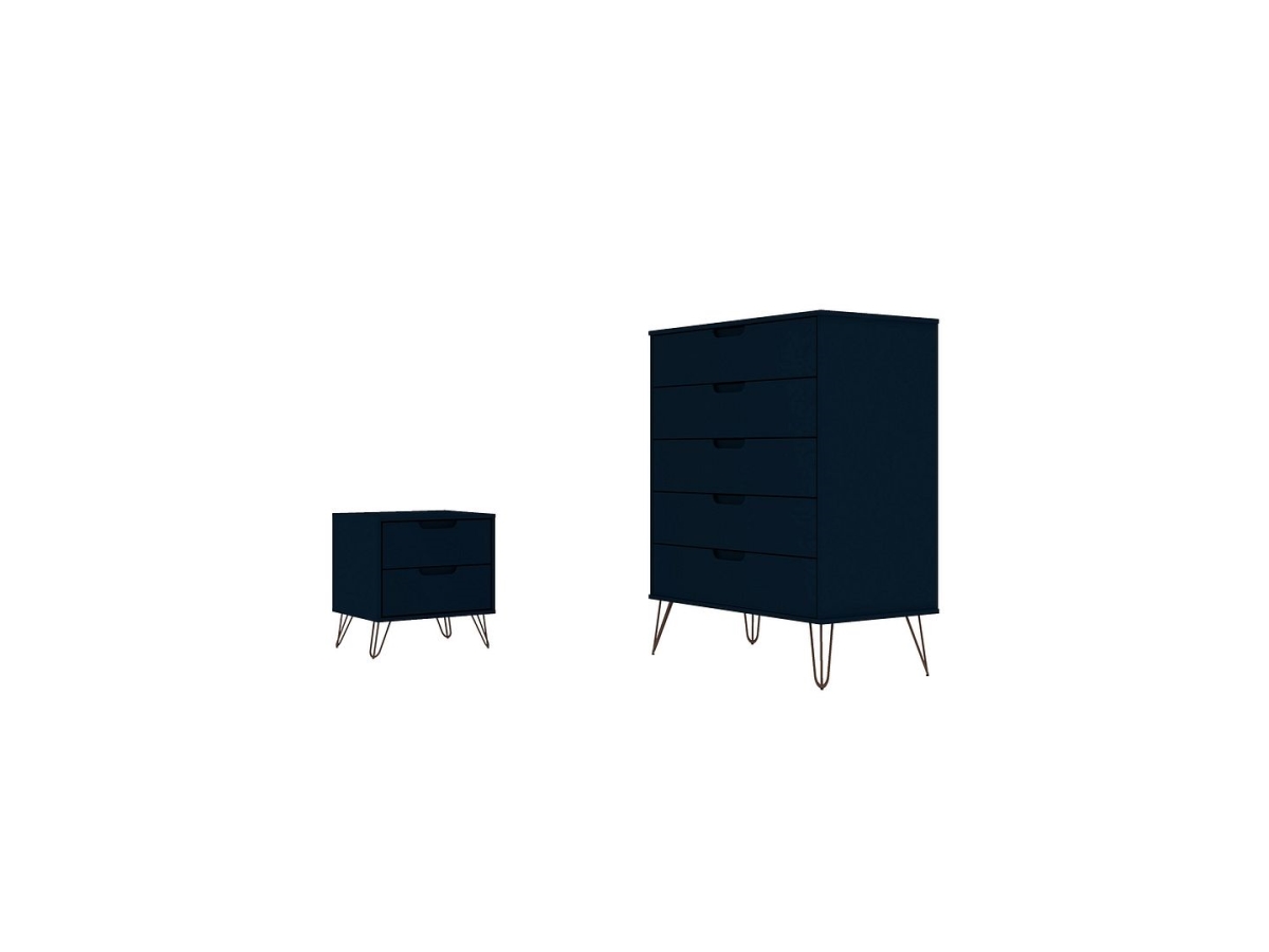 Designed to Furnish Rockefeller Tatiana Midnight Blue 5-Drawer Dresser & 2-Drawer Nightstand Set&#44; 44.57 x 55.5 x 21.57 in.