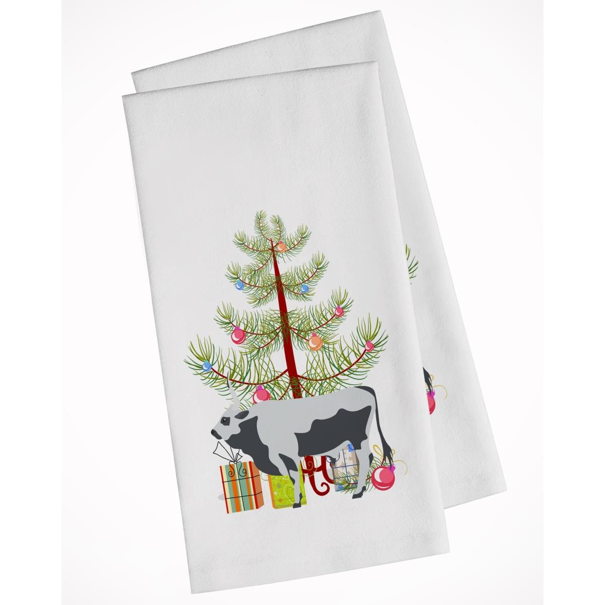 CoolCookware Hungarian Grey Steppe Cow Christmas White Kitchen Towel - Set of 2