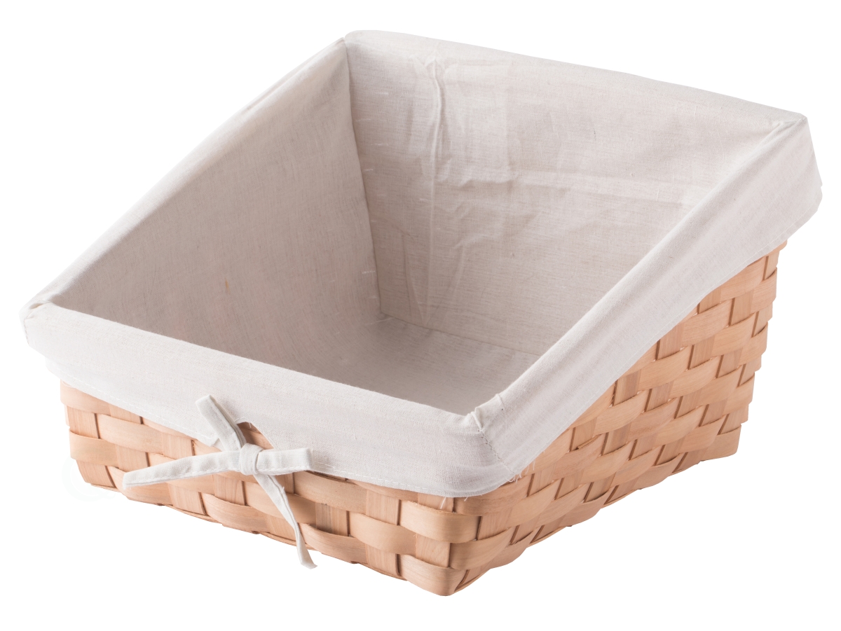 Cocina Pequena 7.5 x 12 x 12 in. Wooden Angled Display Basket with Fabric Liner for Storage & Display&#44; Brown