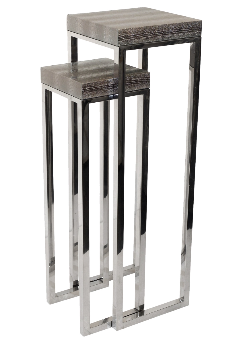 Sekkusu Furniture Silver Lizard Exotic Leather Tall Nesting Tables with Stainless Steel Legs K-D