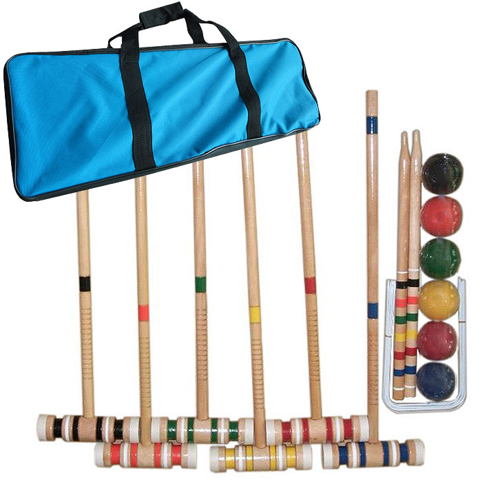 PerfectPitch 6 Players Croquet Wooden Outdoor Deluxe Sports Set with Carrying Case
