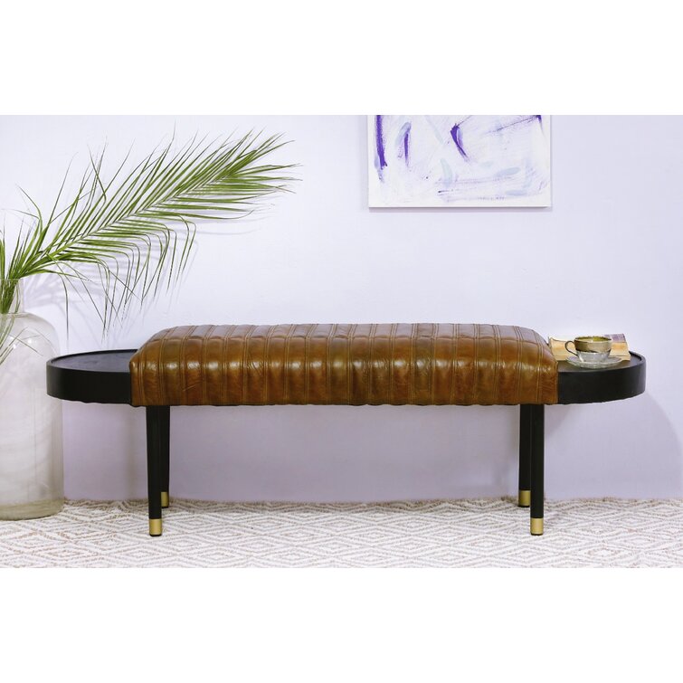 Gfancy Fixtures Leather & Solid Wood Bench&#44; Warm Brown