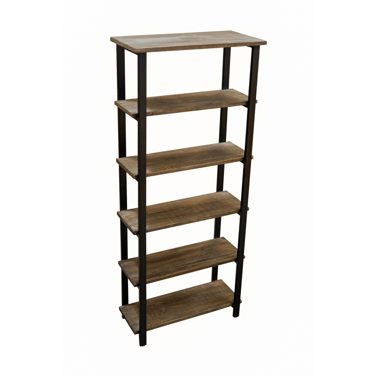KD Cama de bebe 70 in. Pomona 5-Shelf Metal & Solid Wood Bookcase&#44; Natural with Black Frame