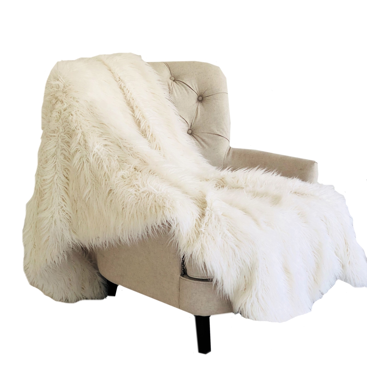 HearthStone Furniture 96 x 110 in. Off-White Mongolian Faux Fur Luxury Throw