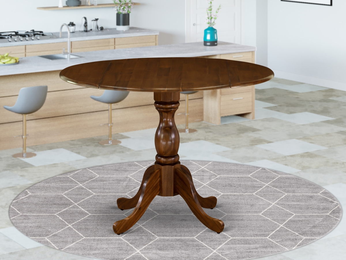 GSI Homestyles Dublin Round Mid Century Table with Acacia Walnut Table Top Surface & Asian Wood Drops Leave Pedestal Legs