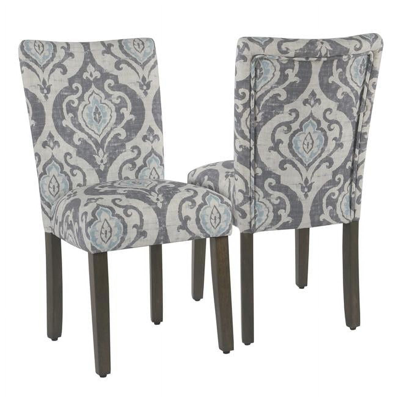 DeluxDesigns Wooden Dining Chair with Damask Print Fabric Upholstery&#44; Gray & Blue - Set of 2