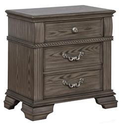 DeluxDesigns 28 in. Akia Metal Knobs Traditional 3 Drawer Nightstand&#44; Smooth Gray