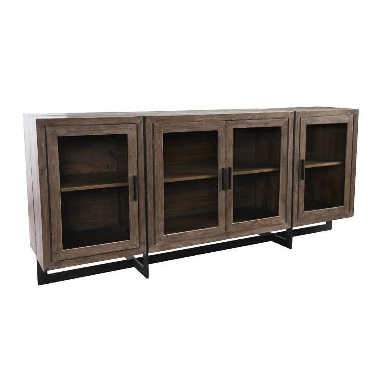 DeluxDesigns 78 in. 4 Doors One Shelf Solid Wood Sideboard Buffet Cabinet&#44; Oak Brown