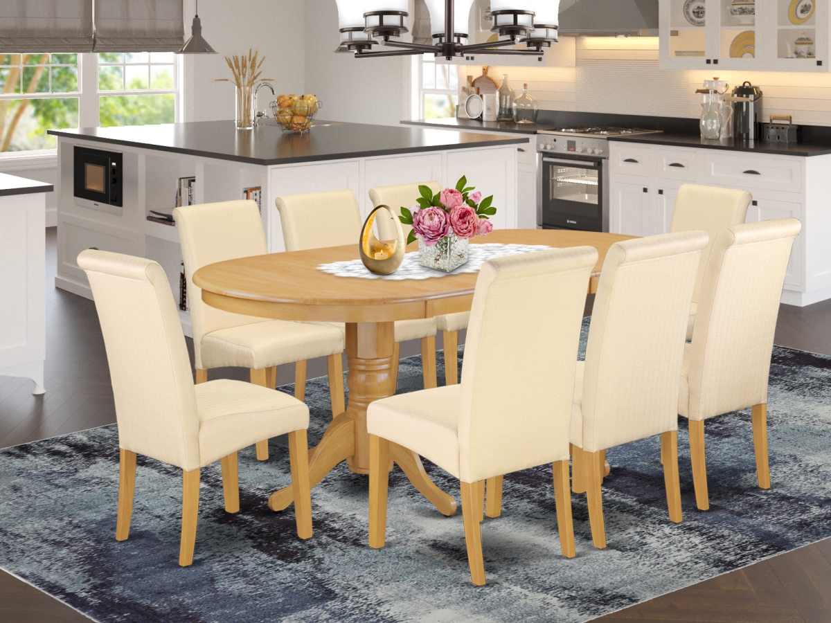 GSI Homestyles 9 Piece Vancouver Oval Dining Room Table with Linen Beige Fabric Parson Chairs ...