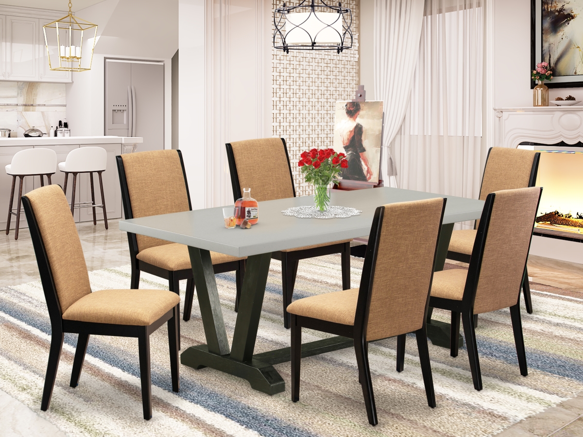 GSI Homestyles 7 Piece V-Style Modern Dining Table Set - Light Sable&#44; Cement & Wire Brushed Black