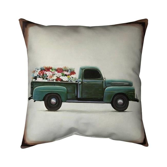 Fondo 18 x 18 in. Flowers Farm Truck-Double Sided Print Indoor Pillow