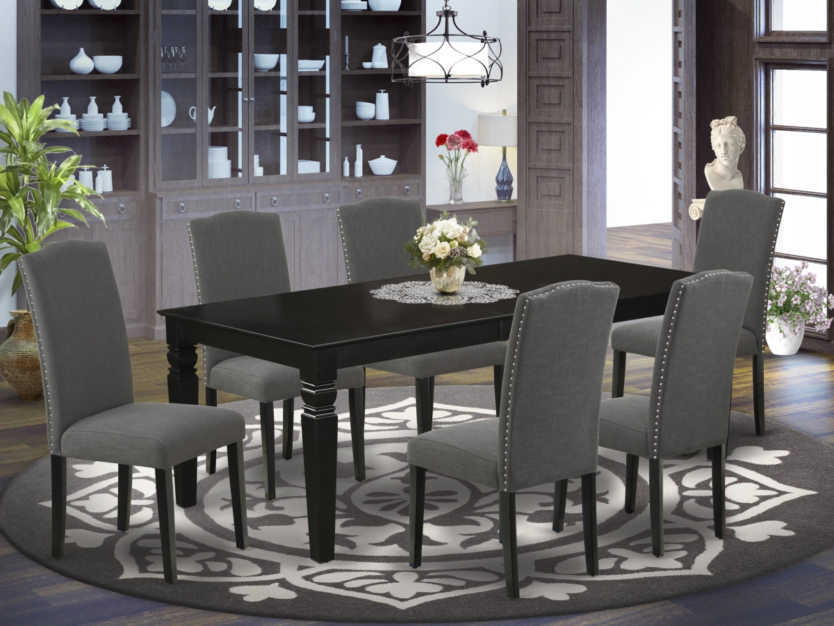 GSI Homestyles 42-60 in. Weston Rectangular Dinette Table with 18 in. Leaf & 6 Parson Chair with Black Leg & Linen Fabric - Dark Gotham Gray&#4