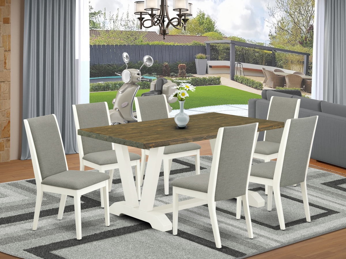 GSI Homestyles 7 Piece V-Style Stylish Dining Set - Shitake&#44; Distressed Jacobean & Linen White