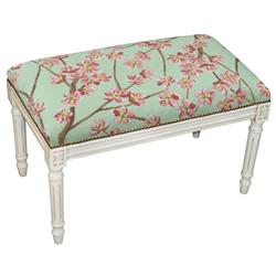Convenience Concepts 100 Percent Wool Green Blossoms Needlepoint Upholstered Solid Wood Bench - Antique White Wash