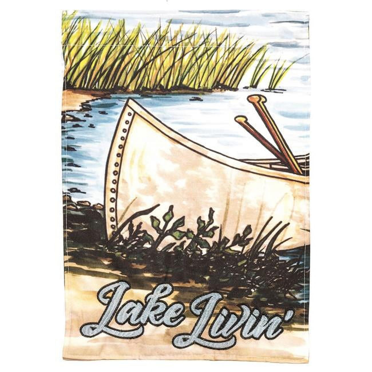 Recinto 13 x 18 in. Double Applique Canoe Lake Livin Polyester & Print Garden Flag