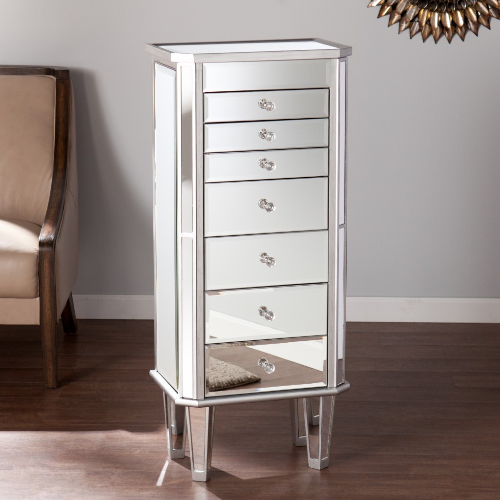 Gfancy Fixtures Silver Mirrored Jewelry Armoire
