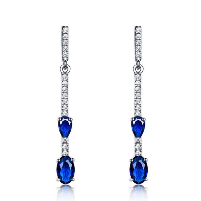 Great Gems Oval Blue Nano Sapphire Dangle & Drop Earrings in 0.925 White Sterling Silver