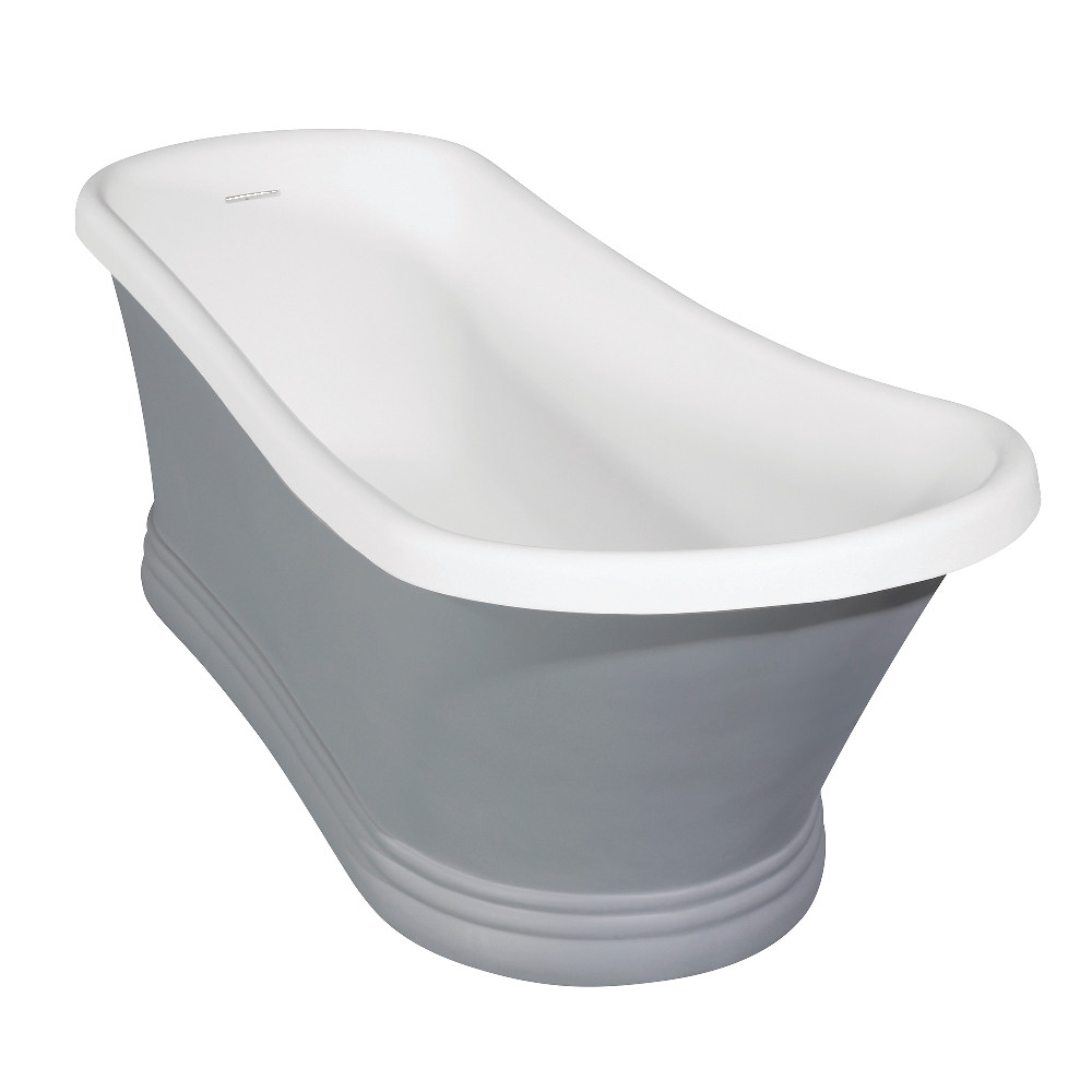 FurnOrama Aqua Eden Arcticstone 68 in. Slipper Solid Surface Pedestal Tub with Drain&#44; Glossy White & Matte Gray