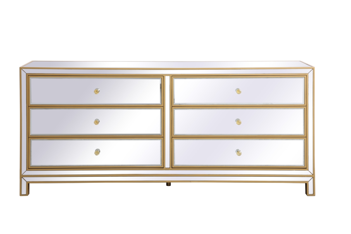 KD Americana 72 in. Reflexion Mirrored Six Drawer Chest&#44; Gold
