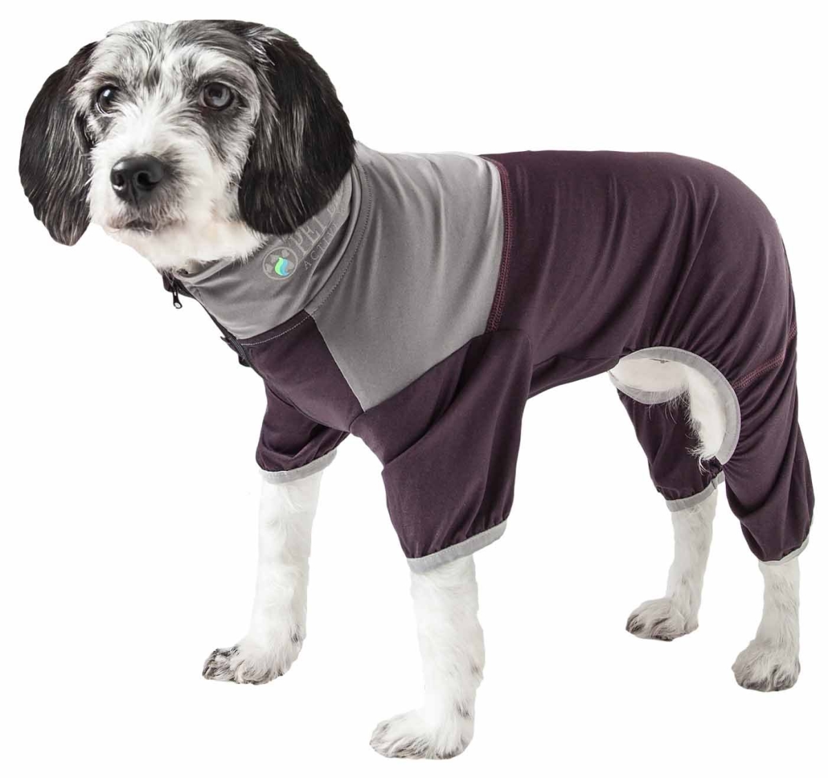 PetPurifiers Active Embarker Heathered Performance 4-Way Stretch Two-Toned Full Bodied Warm Up Track Suit - Burgundy &#44; Extra Large
