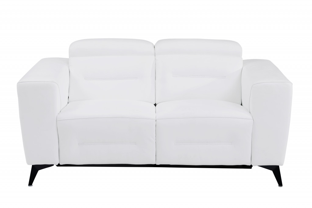 Gfancy Fixtures 65 in. Italian Leather Reclining Loveseat&#44; White & Chrome