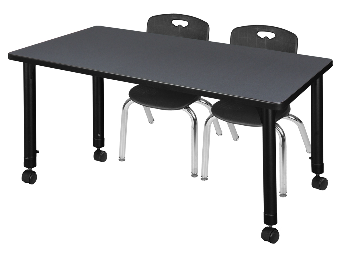 GSI Homestyles 48 x 24 in. Kee Height Adjustable Mobile Classroom Table&#44; Grey & 2 Andy 12 in. Stack Chairs - Black
