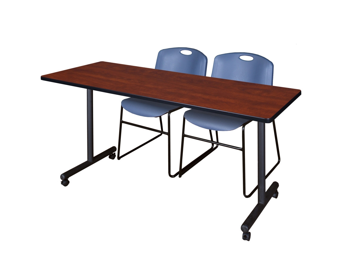 GSI Homestyles 72 x 24 in. Kobe Mobile Training Table&#44; Cherry & 2 in. Zeng Stack Chairs - Blue