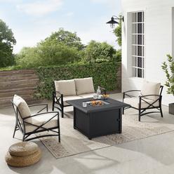 KD Aparador Outdoor Conversation Set with Fire Table&#44; Oatmeal & Oil Rubbed Bronze - Loveseat&#44; Dante Fire Table & 2 Arm Chairs - 4 Pi